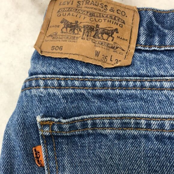 Vintage 1990 Levi’s 506 Orange Tabs 34x30 Relaxed Fit Straight Leg Made in USA - Picture 2 of 9